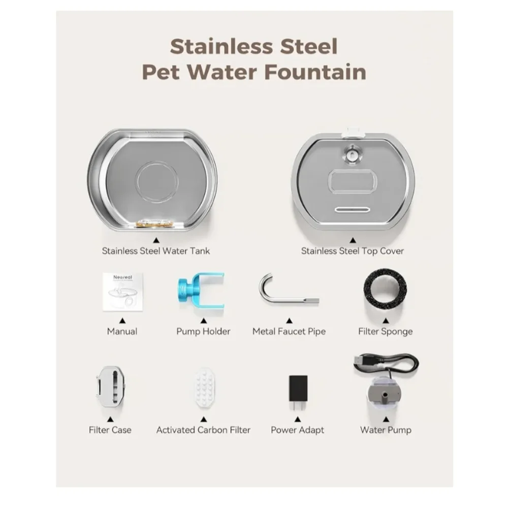 Stainless Steel Pet Water Fountain with Blue LED